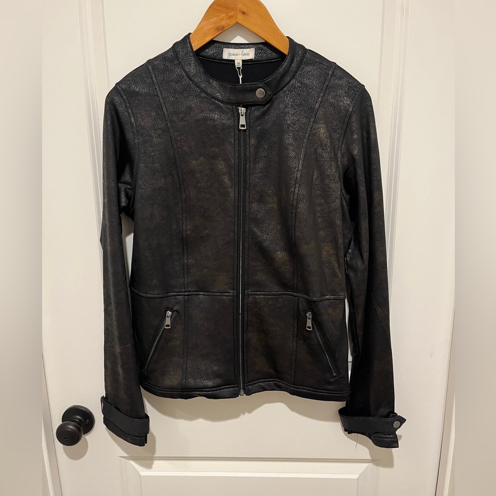 Grace & Lace Leather Like Black Moto Jacket - Picture 3 of 6